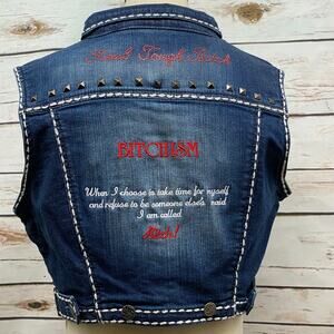 RTB Real Tough B itch Embroidered Denim Vest LARGE Embellished Bitchism